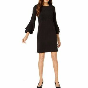 NWT Alfani Womens 4 Black 3/4 Bell Sleeve Laser Cutout Above Knee Party‎ Dress